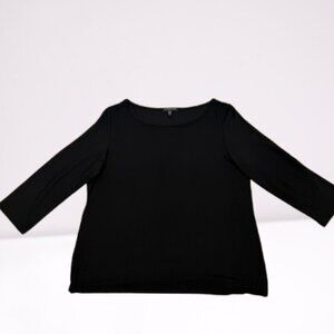 Eileen Fisher Stretch Knit Boat Neck Basic Top 3/4 Sleeve size LP Black